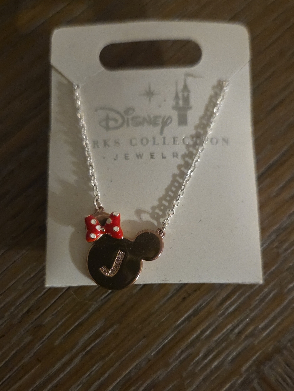 Disney Kids Minnie Mouse Initial J Necklace with Red Polka Dot Bow